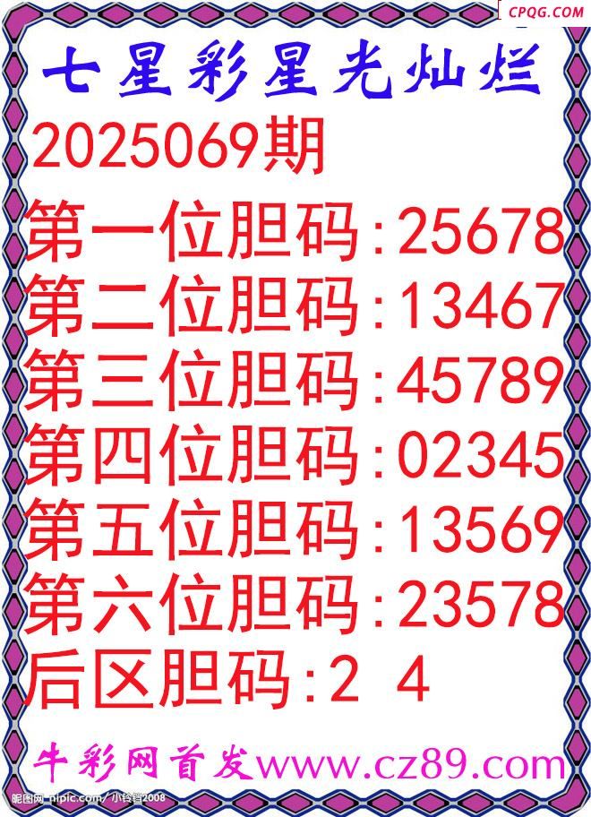 七星彩2025069期星光灿烂五码图谜