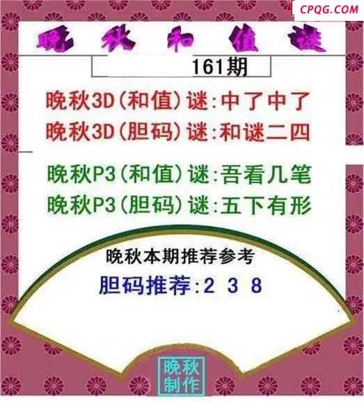 晚秋和值谜2025161期3d图谜  