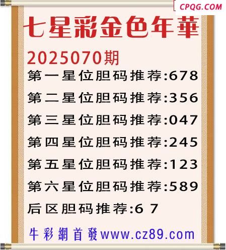 七星彩2025年070期金色年华胆码图谜 