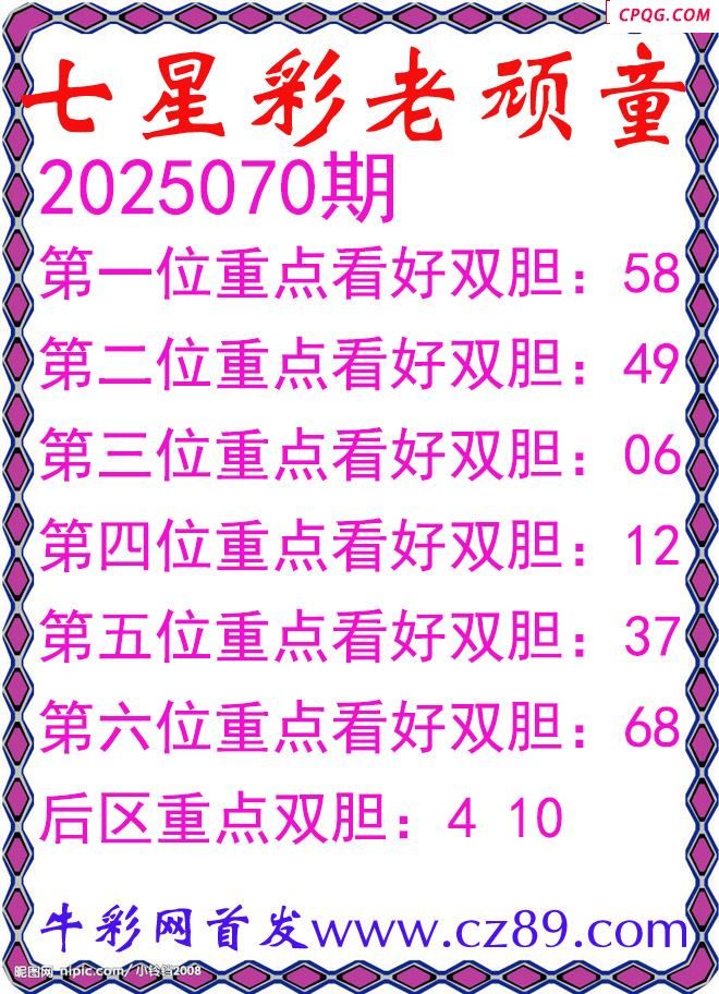 七星彩2025070期老顽童双胆图谜