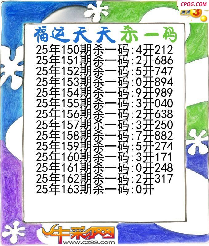福运天天杀一码163期体彩P3图谜
