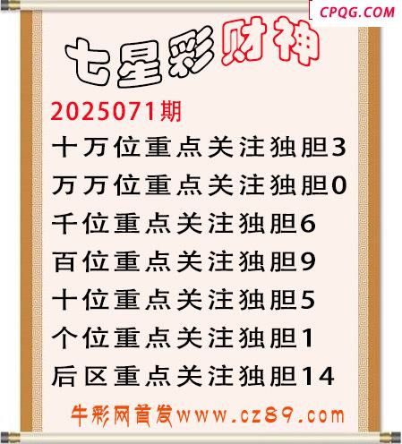 七星彩2025年071期财神独胆图迷 