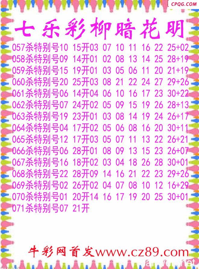 七乐彩2025071期柳暗花明杀码图谜