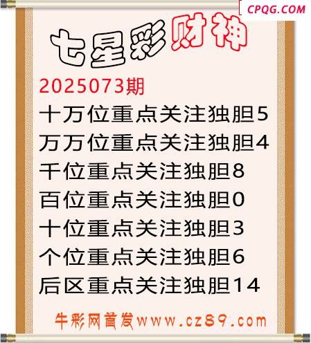 七星彩2025年073期财神独胆图迷