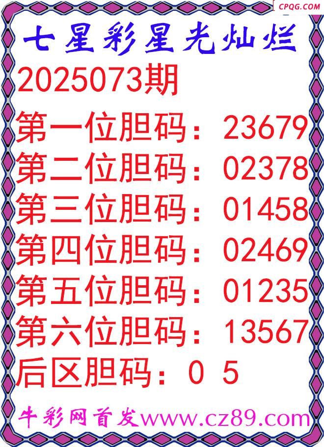 七星彩2025073期星光灿烂五码图谜