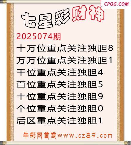 七星彩2025年074期财神独胆图迷