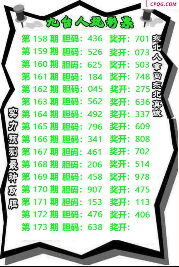 九台胆码2025173期3d图谜