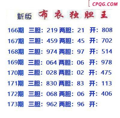 新版布衣独胆王2025173期3d图谜