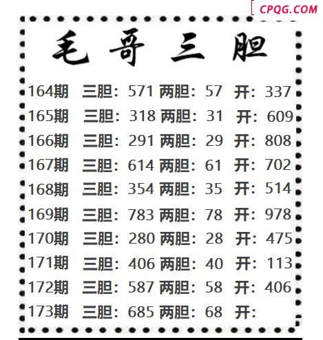 毛哥三胆2025173期3d图谜