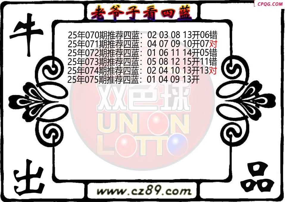 双色球075期老爷子看四蓝图谜