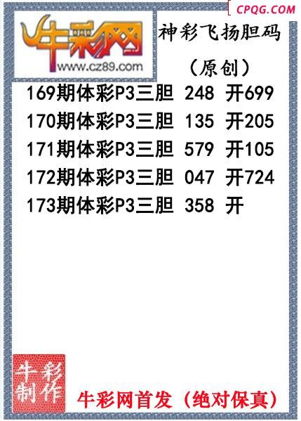 神彩飞扬三胆173期体彩P3图谜（原创）