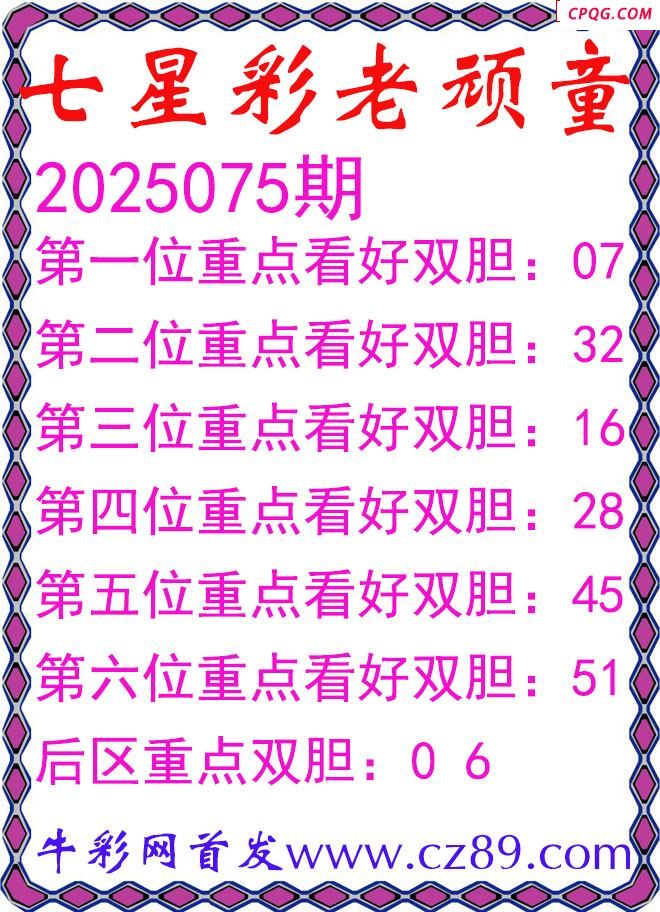 七星彩2025075期老顽童双胆图谜