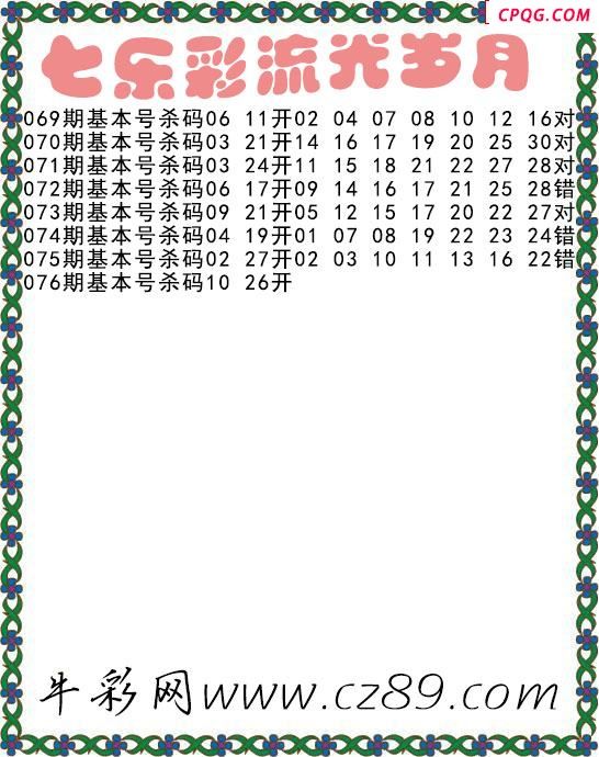 七乐彩2025076期流光岁月杀码图谜