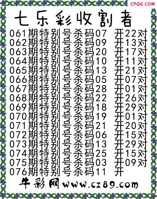 七乐彩2025076期收割者图谜