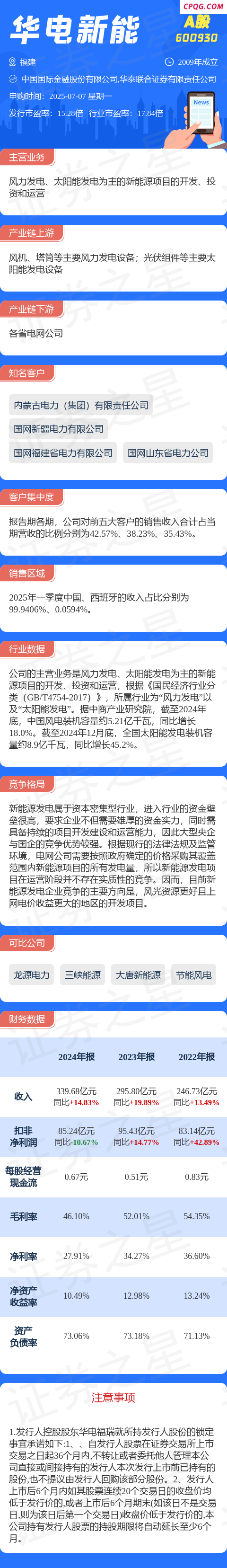 【新股】一图读懂华电新能