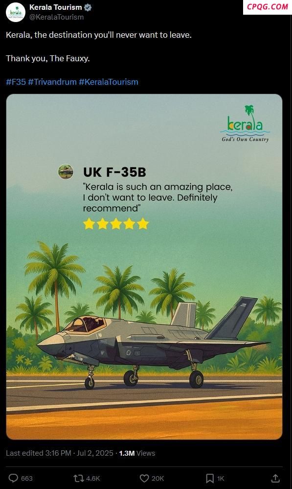 英F-35战机“趴窝”印度机场20天，印度人集体调侃：果然是英国的，来了就不肯走 流连忘返成梗图