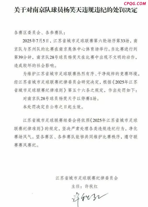 处罚杨笑天对苏超风气影响有多大