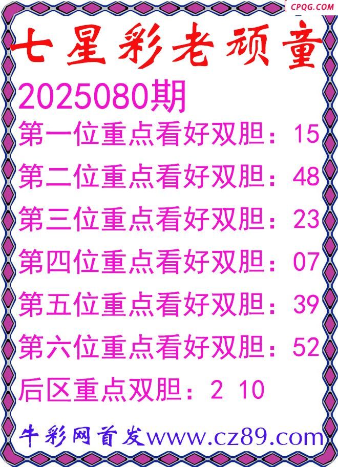 七星彩2025080期老顽童双胆图谜