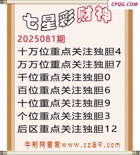 七星彩2025年081期财神独胆图迷