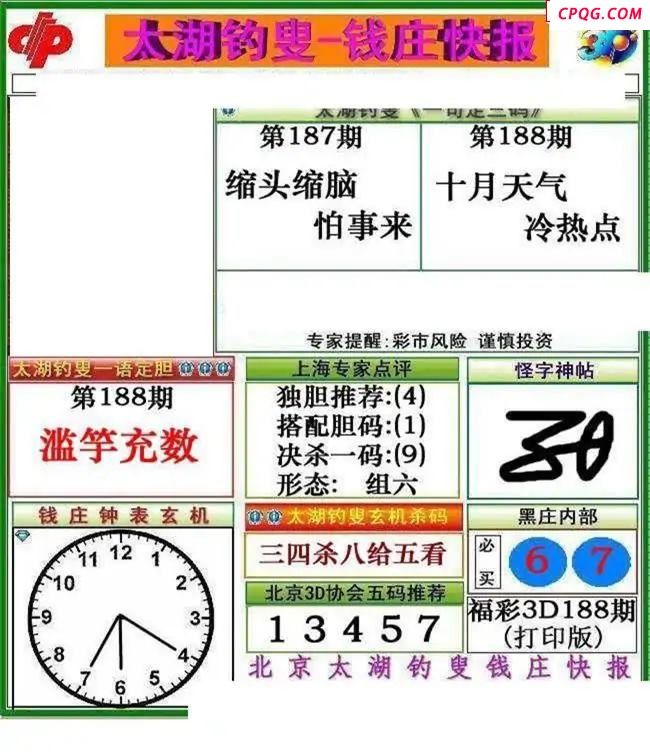 钱庄快报2025188期3d图谜