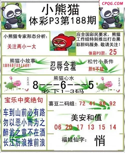 小熊猫2025188期体彩P3图谜