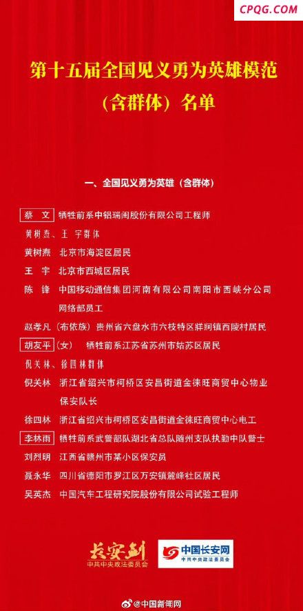 第15届全国见义勇为英雄模范名单