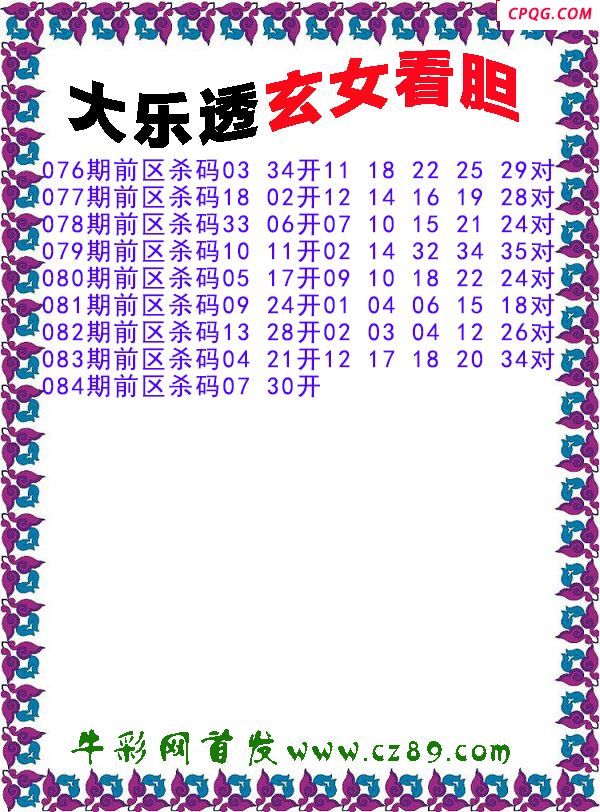 大乐透2025084期玄女看胆前区杀号图谜