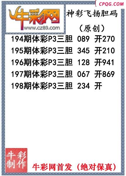 神彩飞扬三胆198期体彩P3图谜（原创）
