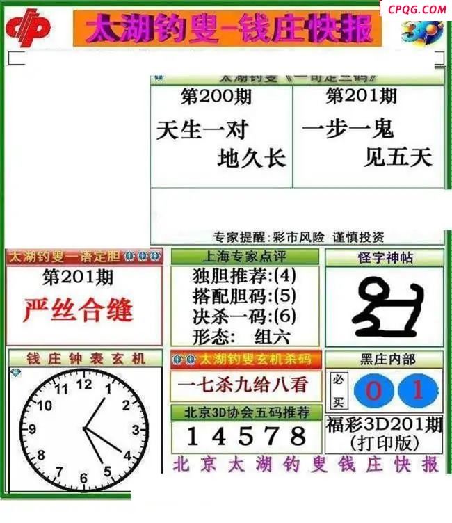 钱庄快报2025201期3d图谜