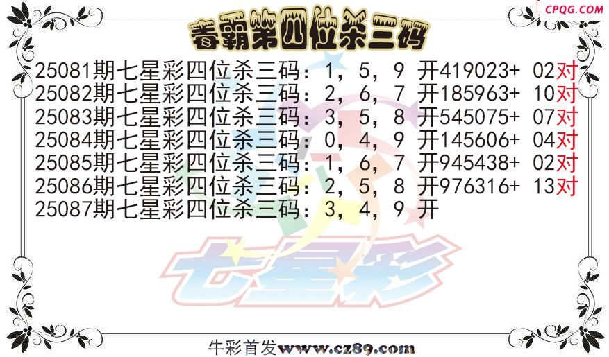 七星彩2025087期毒霸第四位杀三码图迷