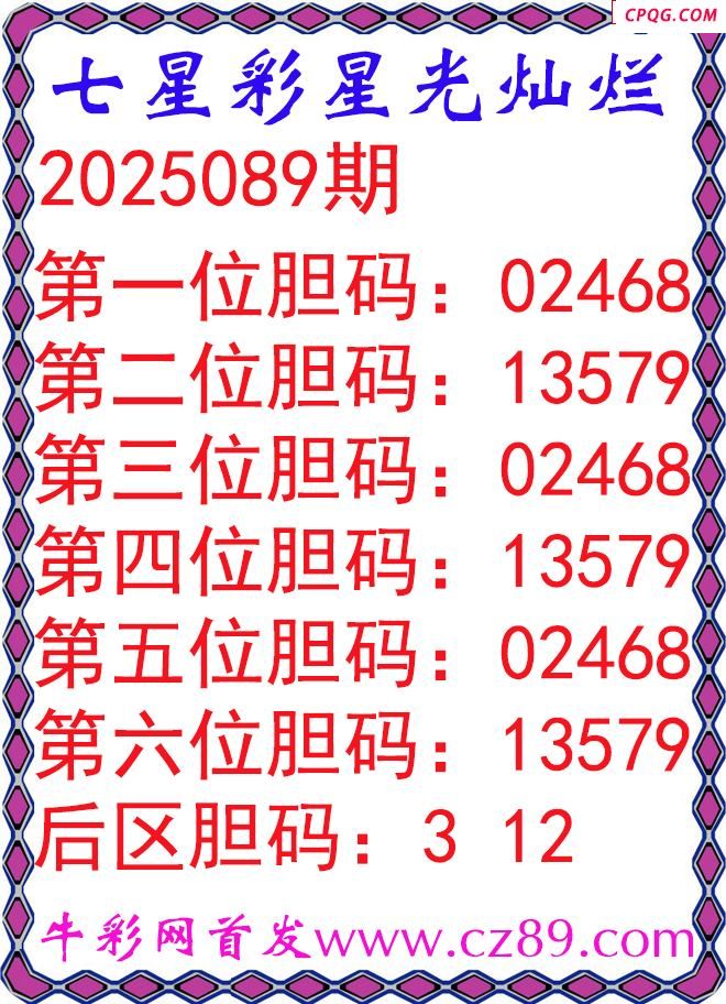 七星彩2025089期星光灿烂五码图谜