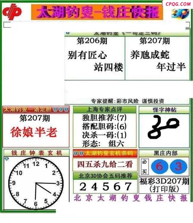 钱庄快报2025207期3d图谜
