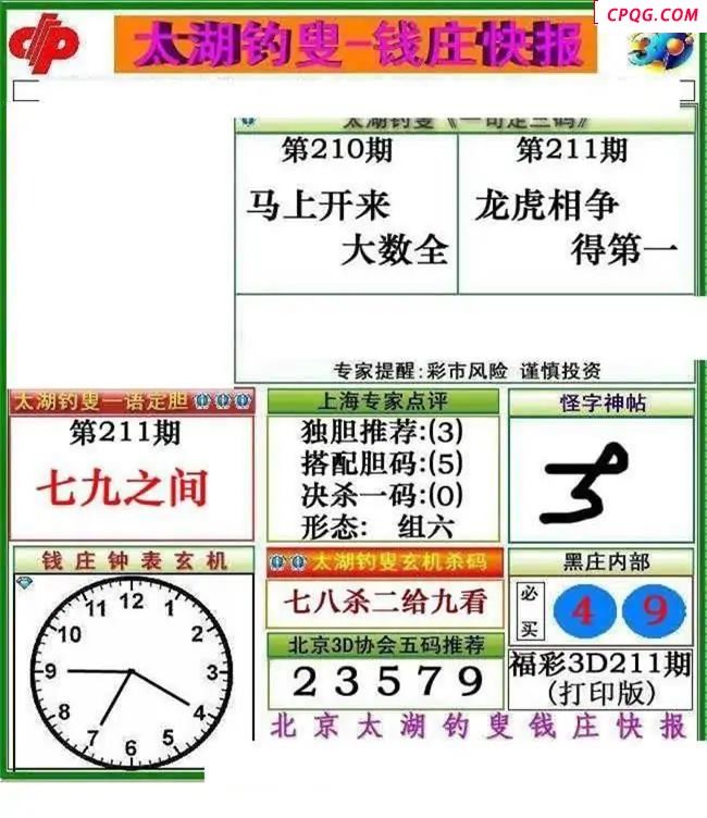 钱庄快报2025211期3d图谜
