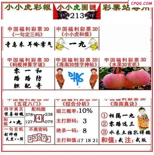 小小虎彩报2025213期3d图谜