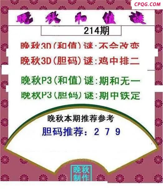 晚秋和值谜2025214期3d图谜