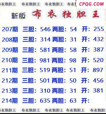 新版布衣独胆王2025214期3d图谜