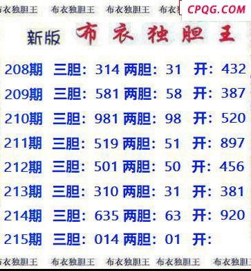新版布衣独胆王2025215期3d图谜