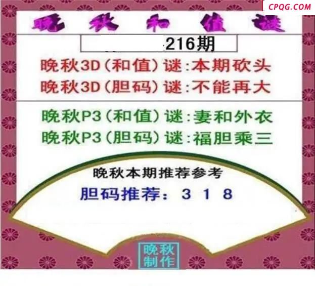 晚秋和值谜2025216期3d图谜