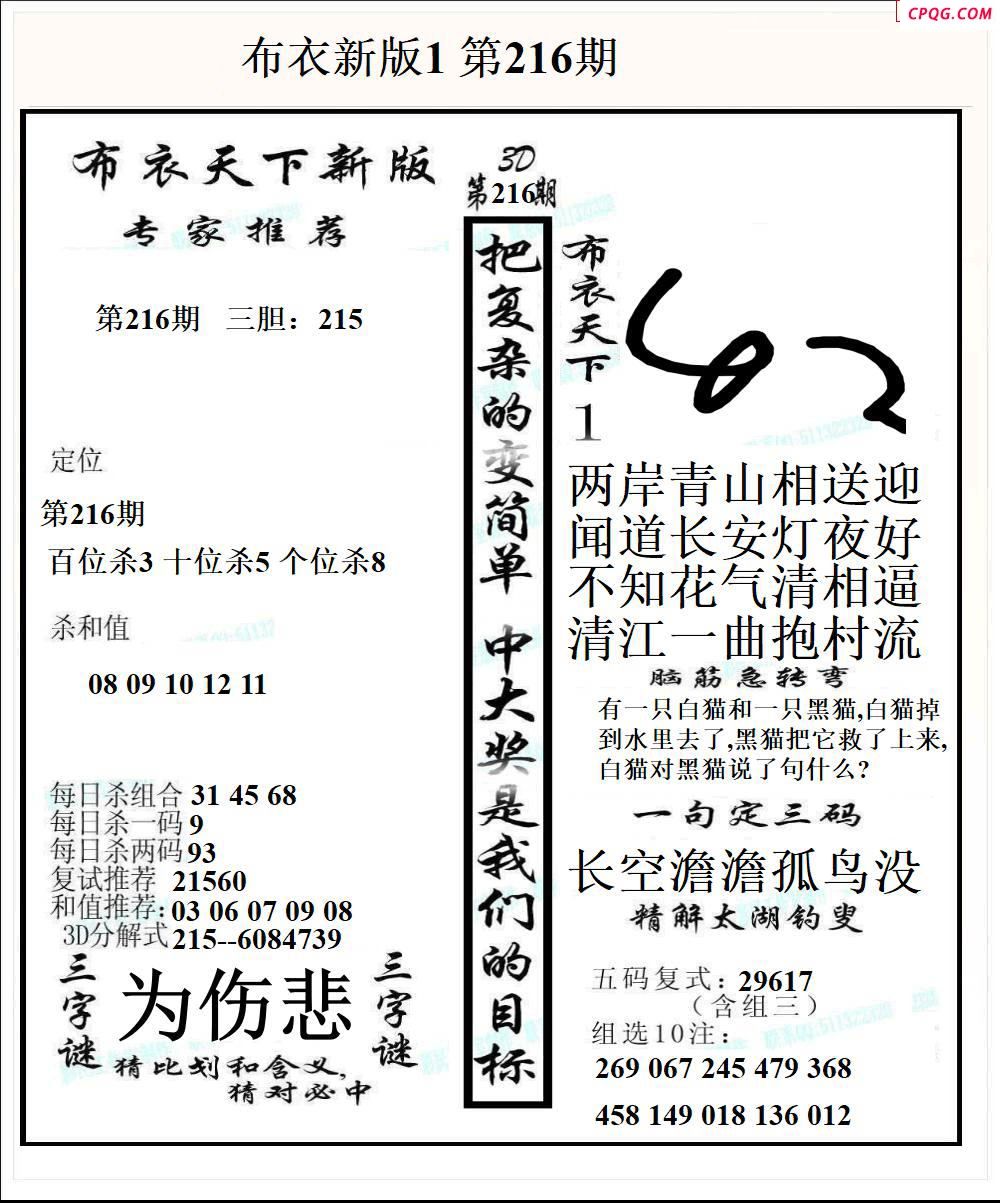 布衣天下新版2025216期3d图谜