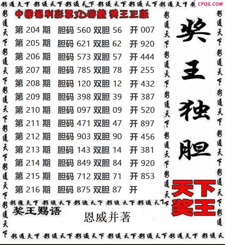 天下奖王2025216期3d图谜
