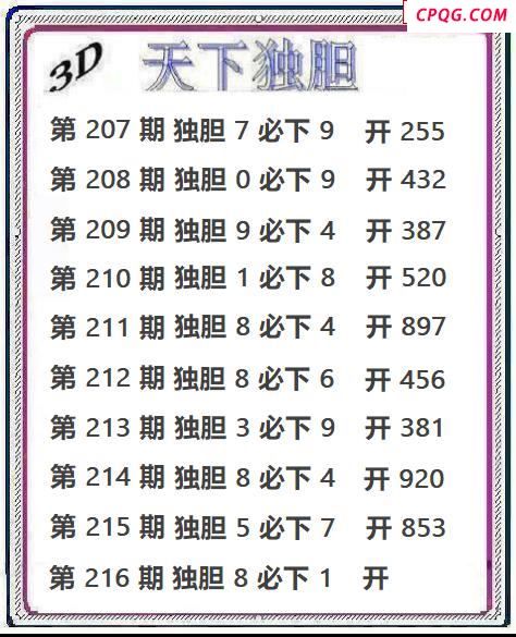 天下独胆2025216期3d图谜
