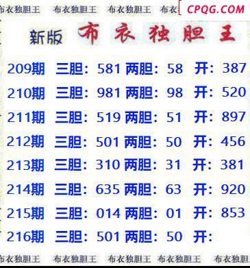 新版布衣独胆王2025216期3d图谜