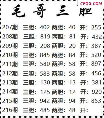 毛哥三胆2025216期3d图谜