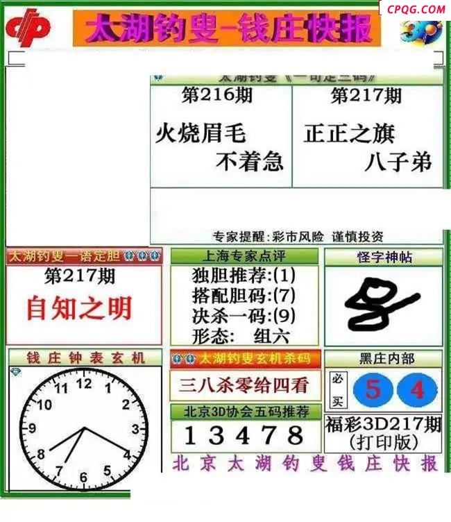 钱庄快报2025217期3d图谜
