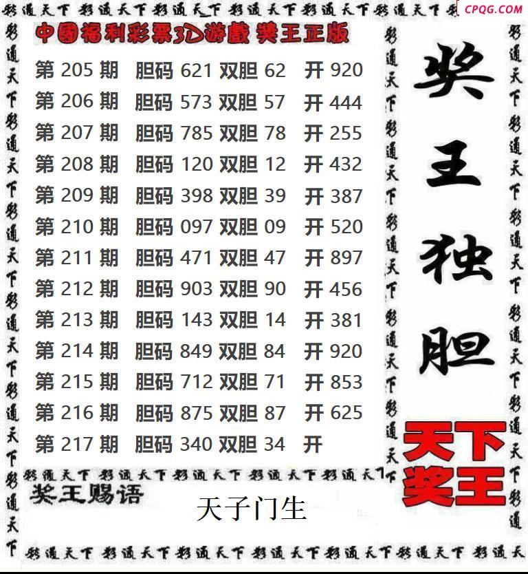 天下奖王2025217期3d图谜