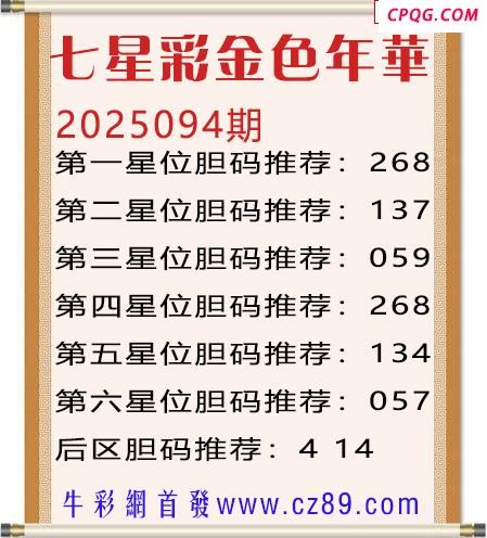七星彩2025年094期金色年华胆码图谜