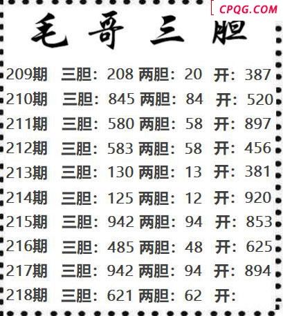 毛哥三胆2025218期3d图谜