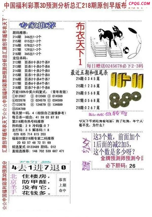 早版布衣2025218期3d图谜