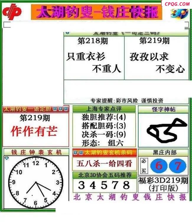 钱庄快报2025219期3d图谜