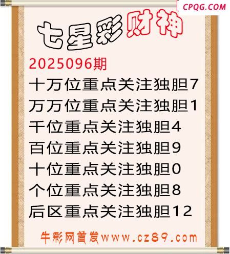 七星彩2025年096期财神独胆图迷